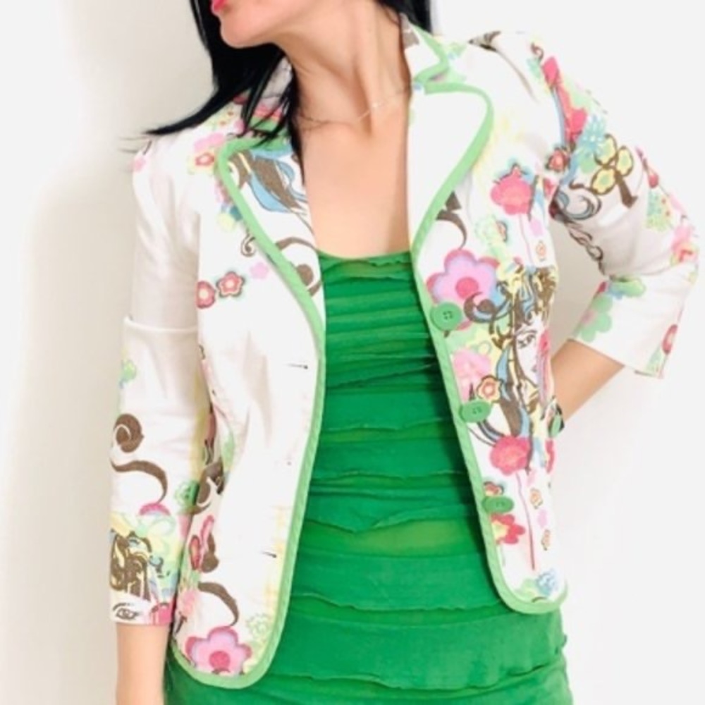 12 // BISOU BISOU by Michele Pastel Floral Fun Print Bohbot Blazer Jacket